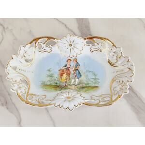 Rococo Style Couple Portrait Articulated Serving Bowl 12" Porcelain 1950-1970
